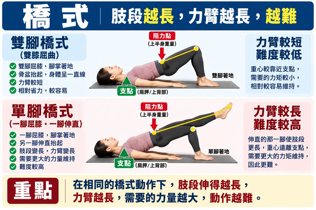 橋式：雙腳 vs 單腳